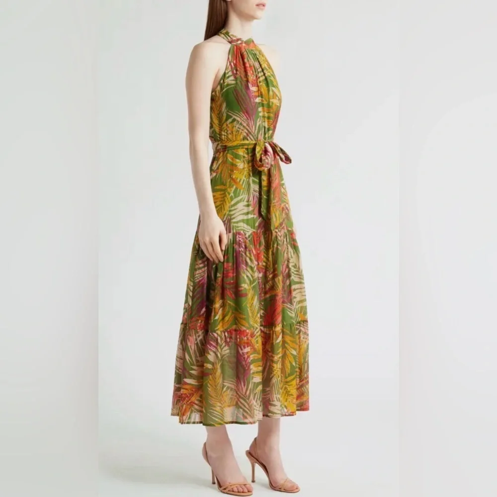 NWT Anne Klein Multicolor Tropical Halter Midi Dress With Pockets Size 6 - Picture 2 of 6